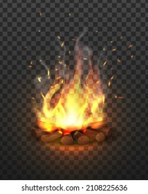 3d realistic icon. Campfire with lump wood on transparent background. 