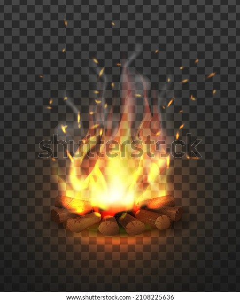 3d realistic icon. Campfire with lump wood on\
transparent background. 