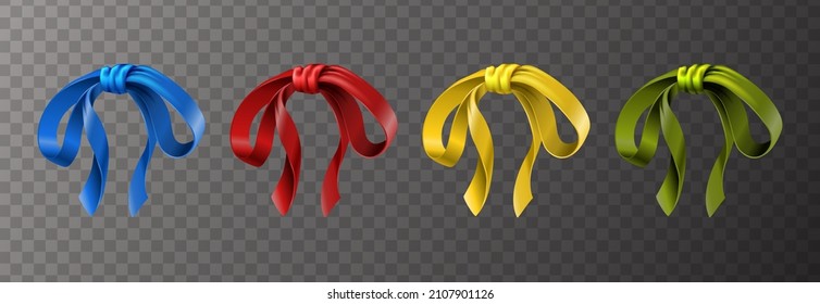 3d realistic icon. Collection of colorful bows in blue, red, yellow and green color.