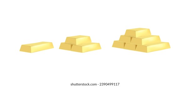 3D realistic icon Gold bars set illustration on white background