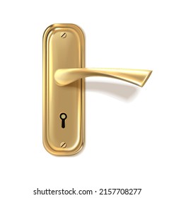 3d Realistic Icon. Golned Door Handle With A Key Hole. Isolated On White Background.