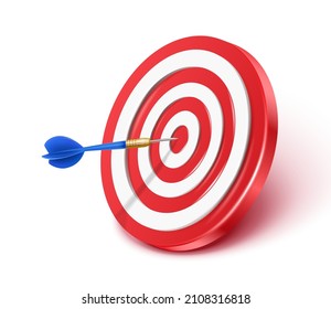 3d realistic icon. Isolated on white background red darts target and blue arrow.