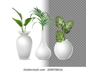 3d realistic icon. Isolated. White porselain vases for flowers or plants.