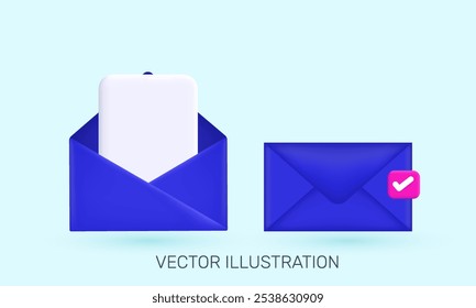 ícone 3d realista envelopes roxo moderno documentos de papel design vetorial.ícone vetorial ilustração 3d