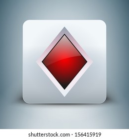 3D realistic icon playing card suits diamonds of crystal button. Bright symbols of gambling. Vector Illustration, editable and isolated.