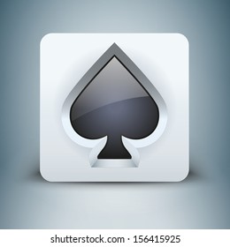 3D realistic icon playing card suits spades of crystal button. Bright symbols of gambling. Vector Illustration, editable and isolated.