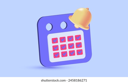 3d realistic icon purple calendar check mark date bell vector design.vector icon 3d illustration