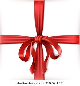 3d realistic icon. Red ribbon for box with a bow. in square
