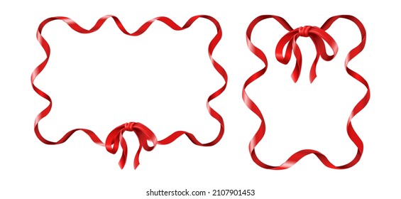 3d realistic icon. Set of red ribbon frames with a bow.