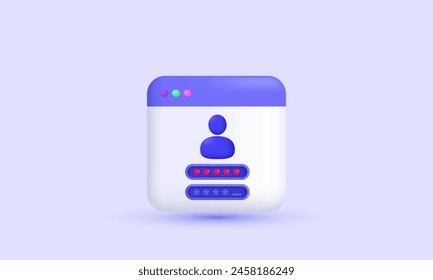 3d realistic icon user login form page browser vector design.vector icon 3d illustration