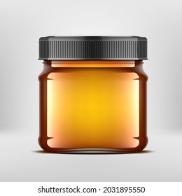 3D Realistic Ideal Transparent Glass Jar With Oil. EPS10 Vector