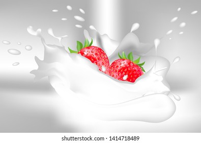 3D realistic illustration with milk/yogurt splashes in light colors.