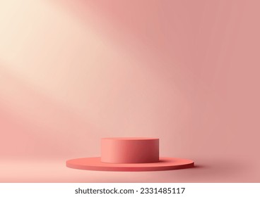 3D realistic illustration where red color podium steps take center stage. With a modern vector design, showcasing your products and creating eye-catching mockups. Set against a pink background