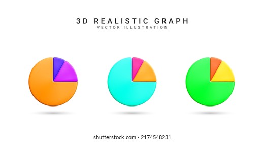 3D realistic Infographic is divided into parts. Chart pie infographic share.  Set of business graph  icon in cartoon style. Vector illustration