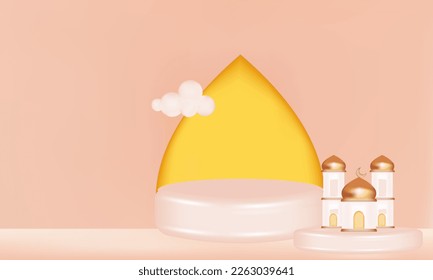 3d realistic islamic ramadan decoration with podium