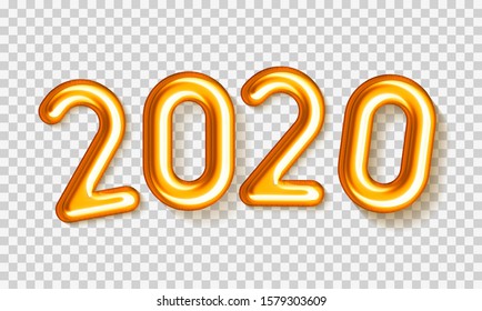 3d realistic isolated transparent vector New year gold gel balls 2020,  numbers two thousand and twenty, Happy New Year's balloon for holiday decoration template design. EPS 10