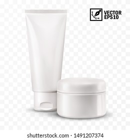 3d realistic isolated vector mock up tube and jar, tooth paste, cosmetic cream