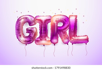 3d vector aislado realista con globos de helio rosado en forma de letras chica, globos metálicos para decorar tu diseño de cumpleaños, publicidad