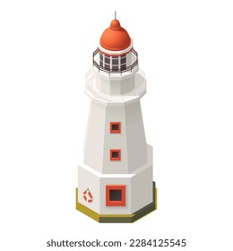 3d realistic isometric lighthouse cartoon icon