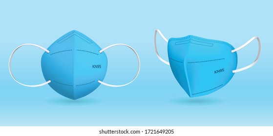 3D Realistic KN5 And N95 Blue Medical Mask In Isolated Vector