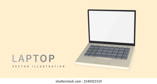 3d portátil realista con pantalla en blanco sobre fondo claro. Ilustración vectorial.