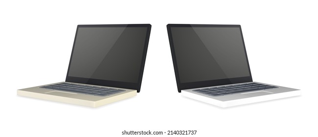 3d portátil realista con pantalla en blanco sobre fondo claro. Ilustración vectorial.