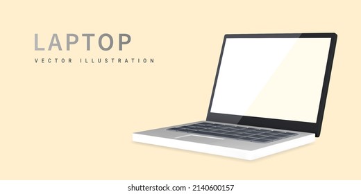 3d realistic laptop with blank screen on light background. Vector illustration.