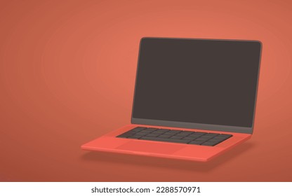 3d portátil realista con pantalla en blanco sobre fondo rojo. Ilustración vectorial.