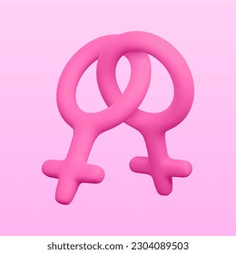 3d realistic lesbian symbol. Renderings female gender icon. Vector illustration