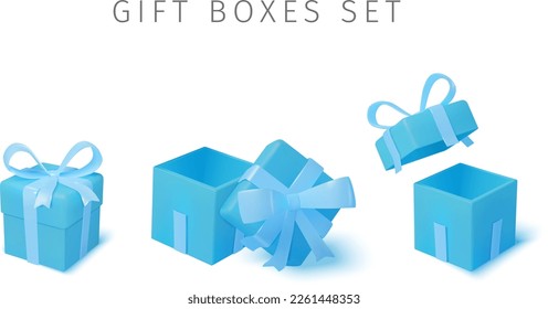 3D realistic light blue gift boxes set