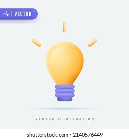 3d realistic light bulb vector illustration. Yellow light bulb idea icon,logo and symbol. Isolated on white background. Idea sign, solution, thinking concept.