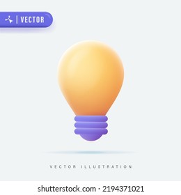 3d realistic light bulb vector illustration. Yellow light bulb idea icon,logo and symbol. Isolated on white background. Idea sign, solution, thinking concept.