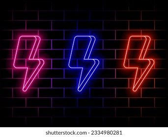 3D realistic lightning vector illustration. Bolt neon on light background. Realistic 3d symbol design. Isolated vector illustration. green, red, yellow, pink, blue, orange... green, red, yellow, pink,