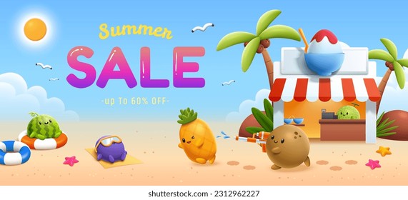 3D realistic lime and splashing water summer template with green border and light blue bokeh background.