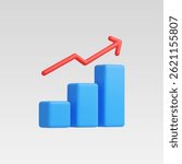 3d Realistic Line Chart Up Icon Vector Illustration