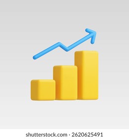 3d Realistic Line Chart Up Icon Vector Illustration