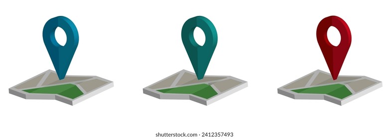 Icono de puntero gps de mapa de ubicación realista de 3D conjunto de ilustración de vector gesign.