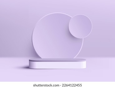 3D realistic luxury empty purple and white podium pedestal stand on purple background with circles backdrop. You can use for product presentation, cosmetic display beauty mockup, showcase, etc. Vector