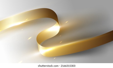 3D realistic luxury golden ribbon roll elements with lighting effect and shade on white background. Vector graphic illustration