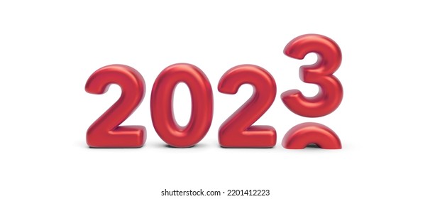 3d realistic luxury red number 2023 with shadow isolated on white background. Vector illustration