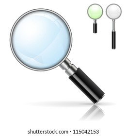 3D Realistic Magnifying Glass (Loupe) with Options Color and Size. Isolated vector illustration