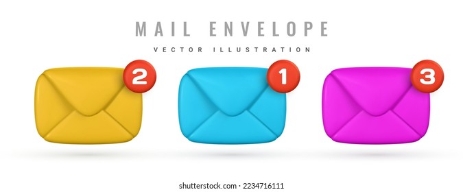 3d realistic mail envelope icon. Incoming mail notify. Online email concept. Vector illustration.
