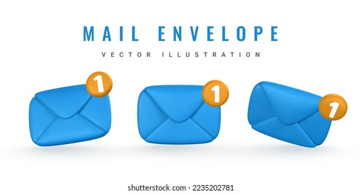 3d realistic mail envelope icon. Incoming mail notify. Online email concept. Vector illustration.