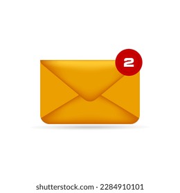 3D realistic mail notification. Two new messages pop up with notification. Incoming Envelope message. Delivery of messages, inbox, sms
