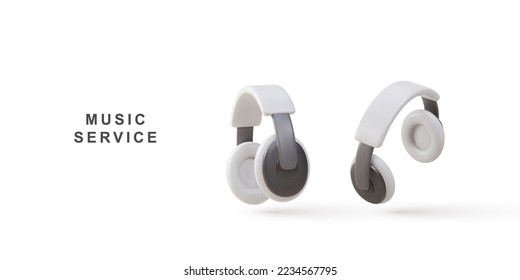 3d realistic Marketing banner for online music service with headphones. Vector illustration.