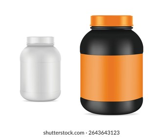 3d realistic matte plastic protein jar mockup for branding promoting. Vector illustration