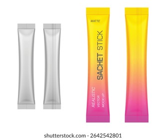 3d realistic matte sachet stick on white background. Vector illustration.