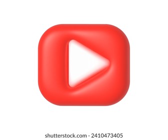 3d realistic media play button. Red square play button to launch multimedia player. Vector illustration