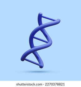 3d realistic medical spiral genetic dna isolated in blue background. Banner for molecular chemistry, physics science, biochemistry in cartoon style. Vector illustration