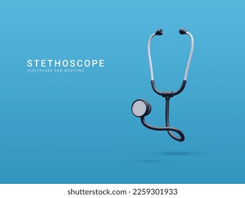 3d realistic medical stethoscope isolated on blue background. Online doctor consultation and healthcare concept. Vector illustration